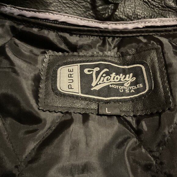 NWT Victory Motorcycles Black Leather Motorcycle Jacket Size L Flight Jacket - Picture 7 of 10